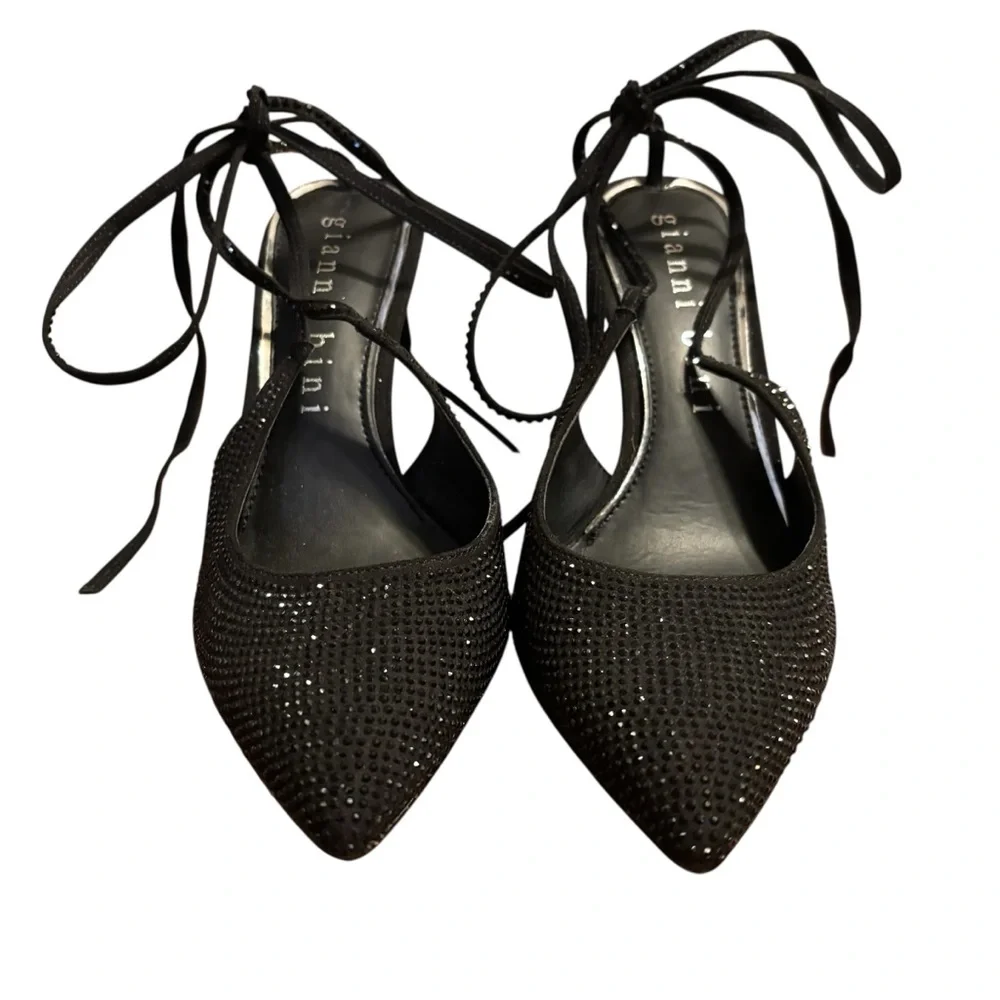 Gianni Bini Black Rhinestone Crystal  Pointy Toe Heels Stiletto 6M Strappy - Picture 3 of 8